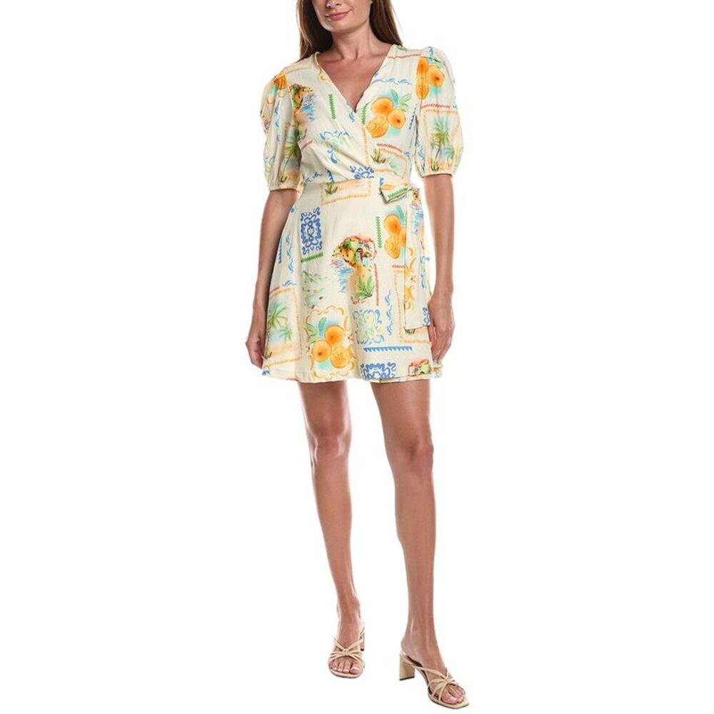 Layered With Love Womens  Wrap Front Linen-Blend Mini Dress, White